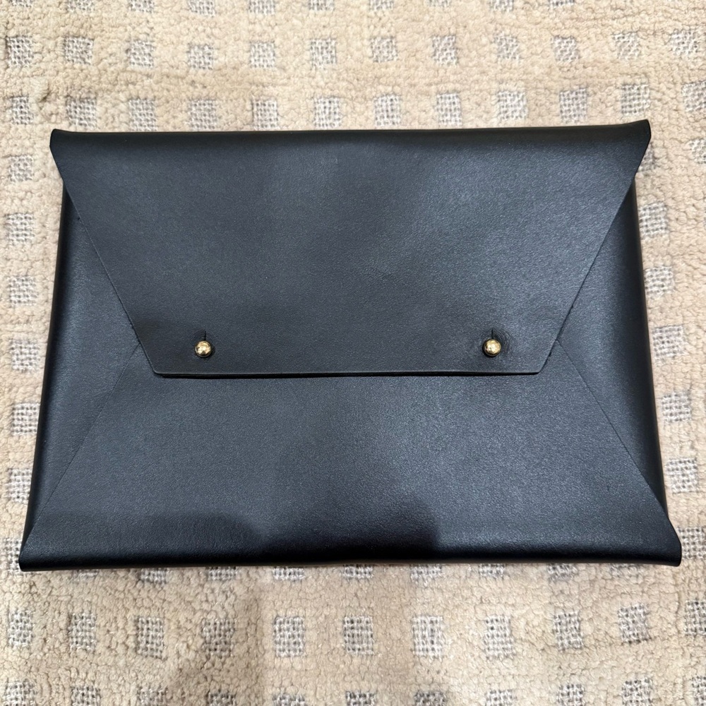 TRIBE ALIVE Black Minimalist Envelope Clutch with Gold Accents